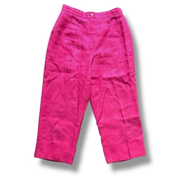 Vintage Harve Bernard Bright Pink Linen Cropped Pants Women’s Size 10 Summer - Picture 1 of 15